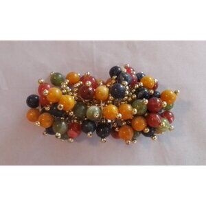Vintage Multicolor Beaded Hair Clip With Metal Base